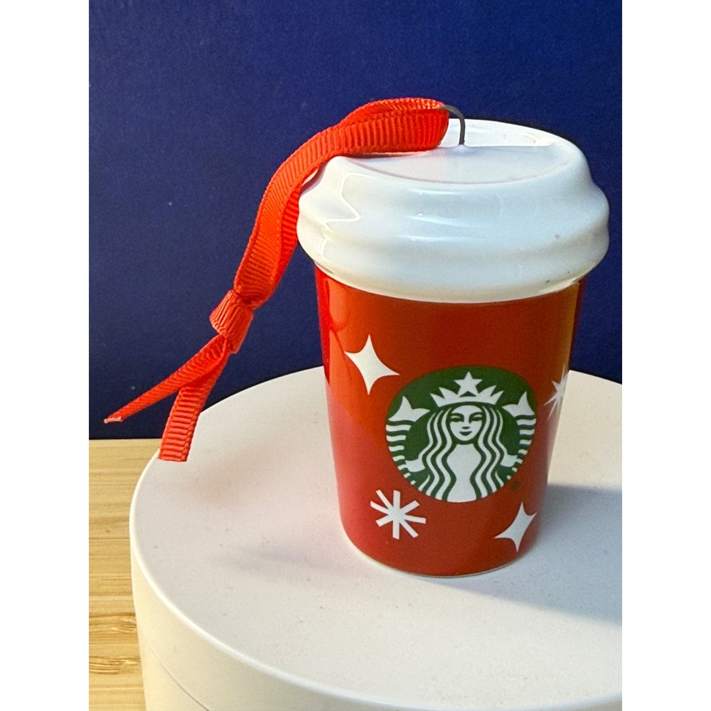 Starbucks 2022 Red Cup Ceramic Christmas Ornament Mini Coffee Cup Logo BWB 22